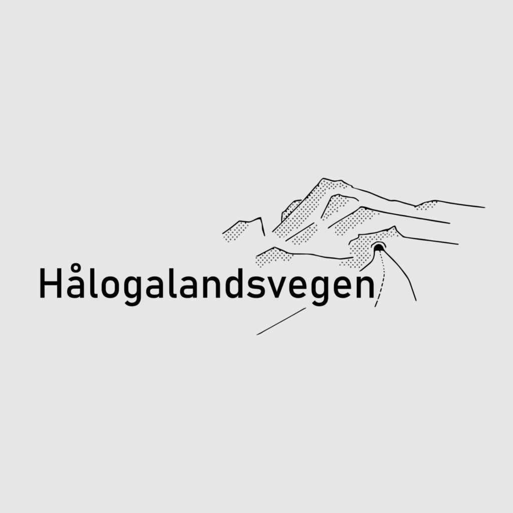 Logo for Hålogalandsvegen med illustrasjon av fjell og tunnel